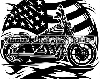 Patriotic Biker Motorcycle SVG, USA Flag Silhouette (Digital Download)