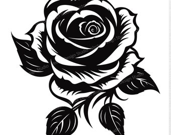 Roses SVG File - Floral Vector Images,  Flowers Silhouette, Rose Flower SVG design, June Birth flower month svg,  botanical ClipArt