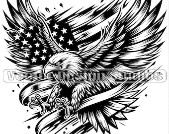 Flying Eagle with USA Flag Svg & PNG Files, Patriotic Clipart Vector Image, 4th of July eagle t shirt Sublimation Design, American flag svg