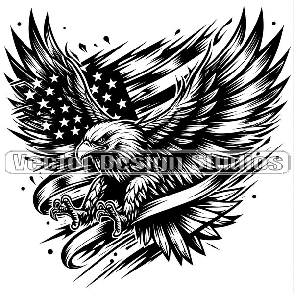 Águila voladora con archivos SVG y PNG de bandera de EE. UU., imagen vectorial de imágenes prediseñadas patrióticas, diseño de sublimación de camiseta de águila del 4 de julio, bandera estadounidense svg