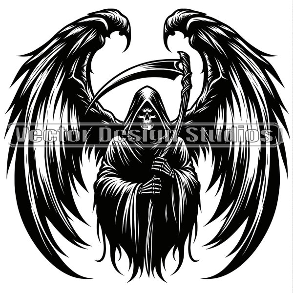 Grim Reaper Svg & PNG Files, Death Clipart Silhouette Vector Image, Skeleton SVG Design Graphic, Grim reaper wings svg file, Laser file