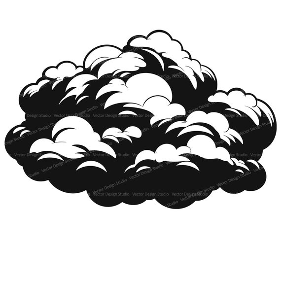 Smoke Cloud Svg & PNG Files, Storm Clouds Clipart Silhouette Vector Image,  SVG For T shirt Design Transparent Background print file