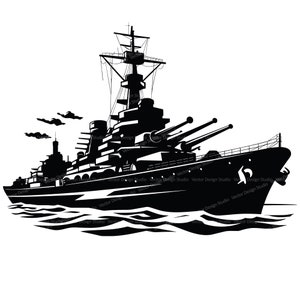 Battleship  Svg & PNG Files, Military Battle ship Clipart Silhouette Vector Image, Warship SVG For T shirt Design, Transparent Background