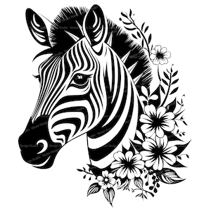 Cute Zebra with Flowers Svg & PNG Files, Safari Clipart Silhouette Vector Image, SVG For T shirt Design Transparent Background Print file