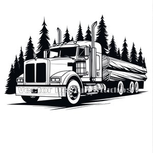 Logging Truck Svg & PNG File Graphic, Logger Rig Truck Vector Clipart, Log Truck SVG For T shirt Design, Big Rig Freight Truck Clipart