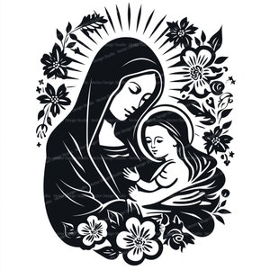 Moeder Maria SVG-bestanden - Maagd Maria Christian Vector afbeeldingen silhouet illustraties - Eps, Png, dxf ClipArt religieuze svg katholieke
