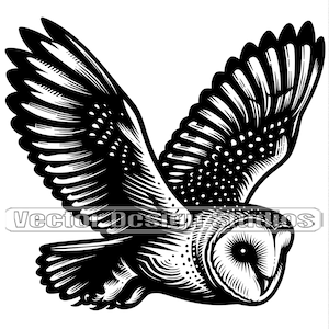 Barn Owl Svg & PNG Files, Bird Clipart, Flying Owl Silhouette Vector Image, Bird of prey Clip art, Digital Download