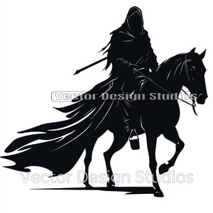 Death on Horse Svg & PNG Files, Grim Reaper Clipart Silhouette Vector Image, SVG Shirt Design Graphic, Transparent Background print