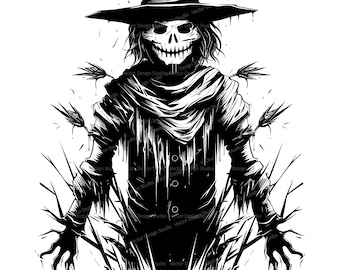 Scary Scarecrow SVG, Halloween Clipart, Spooky Silhouette (PNG)