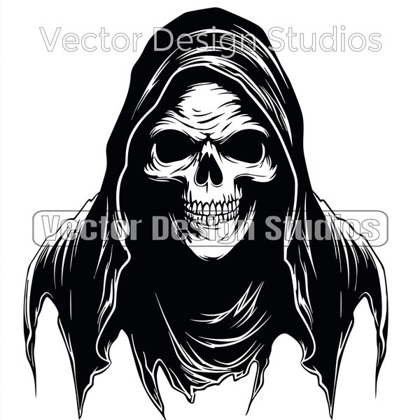 Grim Reaper Head Svg file graphic, Grim reaper logo design, Fantasy vector image clip art,
