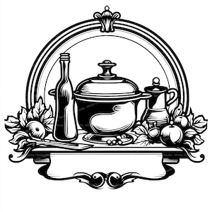 Cooking Logo Svg & PNG Files, Chef Kitchen Clipart Silhouette Vector Image, Food SVG Sublimation, Transparent Background Sublimation File