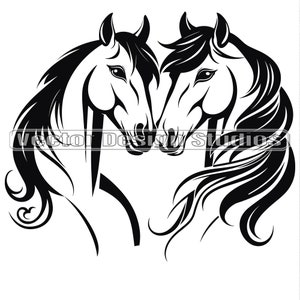 Horse Heads Svg & PNG Files, Horse Head Logo Design Clipart, Heart Horses Silhouette Vector Image Clip art, Horse Face Digital Download