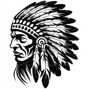 Native American Chief Svg & PNG Files, American Indian Clipart Silhouette Vector Image, SVG Shirt Design Graphic, Transparent Background