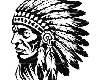 Native American Chief Svg & PNG Files, American Indian Clipart Silhouette Vector Image, SVG Shirt Design Graphic, Transparent Background
