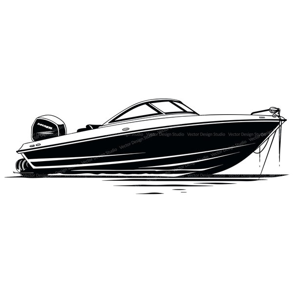 Motor Boat Svg & PNG Files, Speed Boat Clipart Silhouette Vector Image, Boating SVG For T shirt Design, Transparent Background