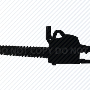 May include: Black silhouette of a chainsaw with a serrated blade.