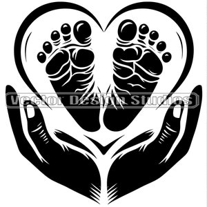Baby Feet Svg & PNG File, Baby Footprints Clipart Silhouette Vector Image, Heart Hands SVG Sublimation,  Newborn Baby Shower Design Clip art