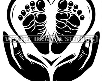 Baby Feet Heart Hands SVG, Newborn Footprints Clipart (Digital Download)