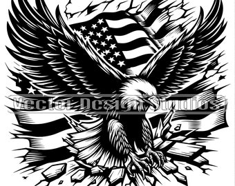 Flying Eagle USA Flag Clipart, Patriotic Design (SVG & PNG)