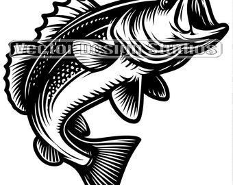 Bass Angeln SVG - PNG-Dateien, Springen Bass Fisch Clipart Silhouette Vektor-Bild, Angeln SVG-Shirt-Design, digitaler Download