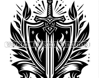 Sword and Shield Vector, Coat of Arms Logo Clipart (SVG & PNG)
