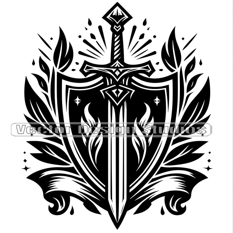 Sword and Shield Vector, Coat of Arms Logo Clipart (SVG & PNG) image 1