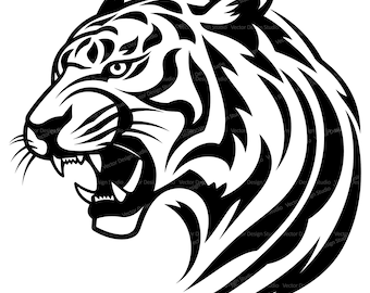 Tiger Head Svg & PNG Files, Safari Animals Clipart Silhouette Vector Image, Cut File SVG for shirts, Transparent Background Digital download