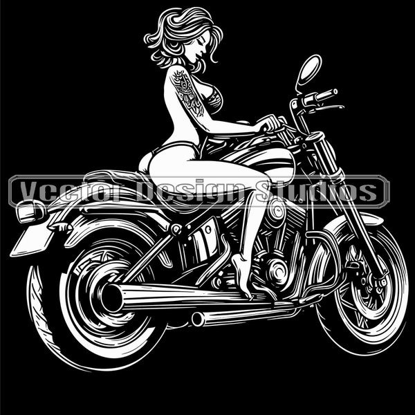 Biker Chick  Svg & PNG Files, Girl Motorcycle Clipart Silhouette Vector Image, Woman Biker SVG shirt Sublimation File, Motorcycle Download