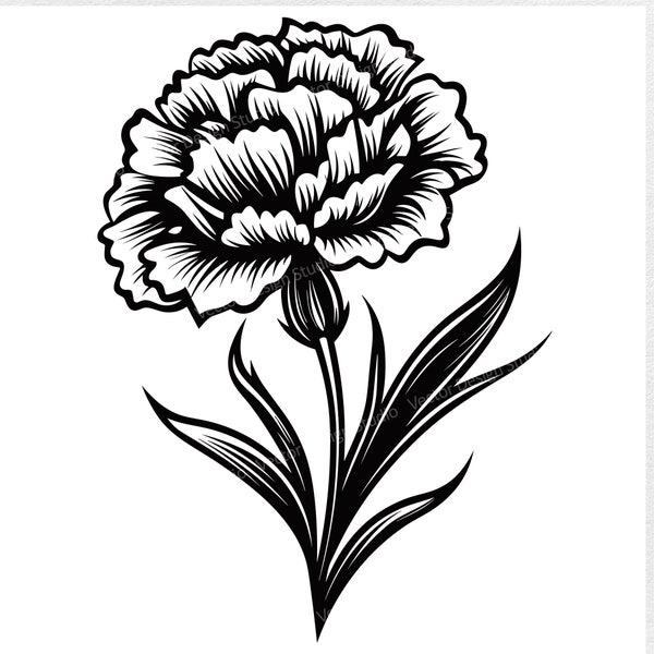 Carnation SVG File For January Birth Month - Floral Vector Images, Flowers Silhouette, Carnation Flower SVG design, Birth flower ClipArt