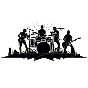 Rock Band Silhouette Svg & PNG File Graphic, Music Vector Clipart, Band Logo Illustration SVG For T shirt Design, Transparent Background