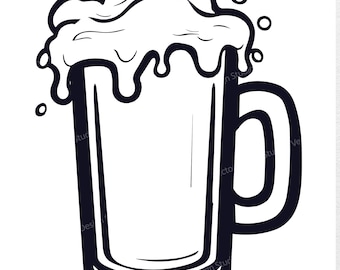 Beer Mug SVG File - Beer Glass Vector Images, Foaming beer Silhouette, 0ctoberfest SVG design, drinking svg ClipArt