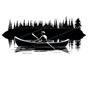 Canoe Svg & PNG Files, Canoeing Clipart Silhouette Vector Image, Outdoors Vacation Boat SVG For T shirt Design Transparent Background