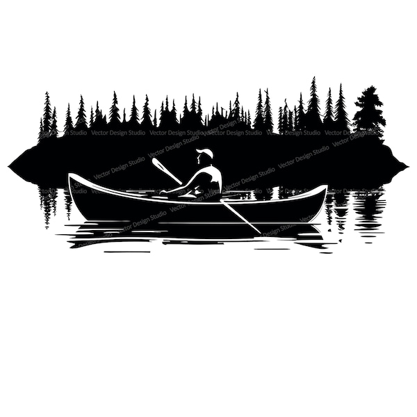 Canoe Svg & PNG Files, Canoeing Clipart Silhouette Vector Image, Outdoors Vacation Boat SVG For T shirt Design Transparent Background