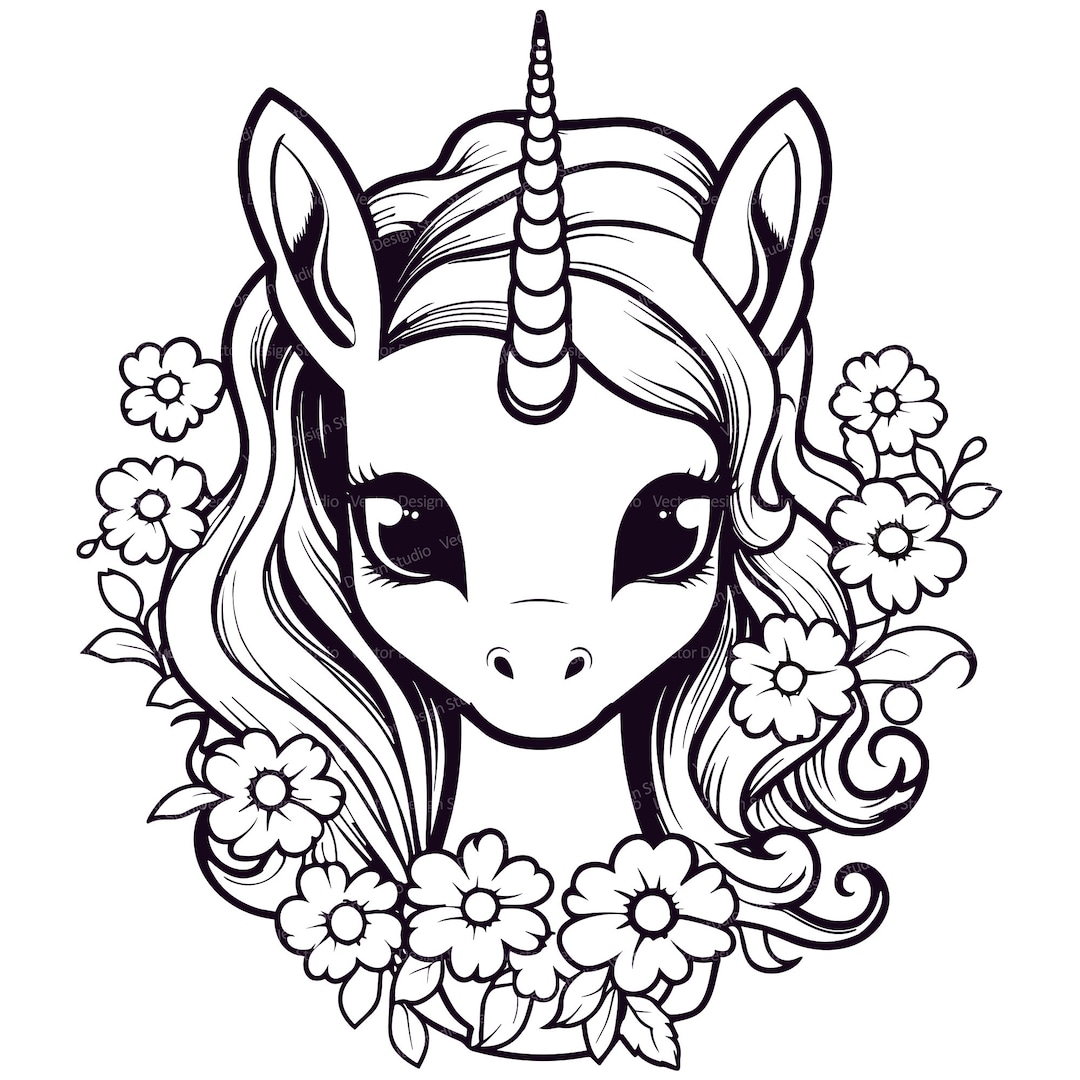 Cute Unicorn With Flowers Svg & PNG File Graphic, Fantasy Vector ...