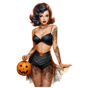 Halloween Pin up Girl Png for Sublimation, 1950s pin up clip art T shirt Design, retro clipart