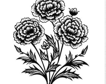 Marigold Flower SVG File For October Birth Month - Floral Vector Images, Flowers Silhouette, Marigold Flowers SVG design, flower ClipArt