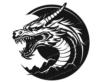 Dragon Head Svg file graphic, Dragon head logo vector image clip art,