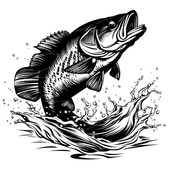 Bass Fishing Svg & PNG Files, Bass Fish Clipart Silhouette Vector