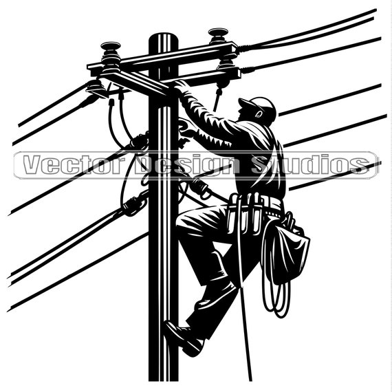 Pole Lineman Svg & PNG File, Electrician Clipart Silhouette Vector