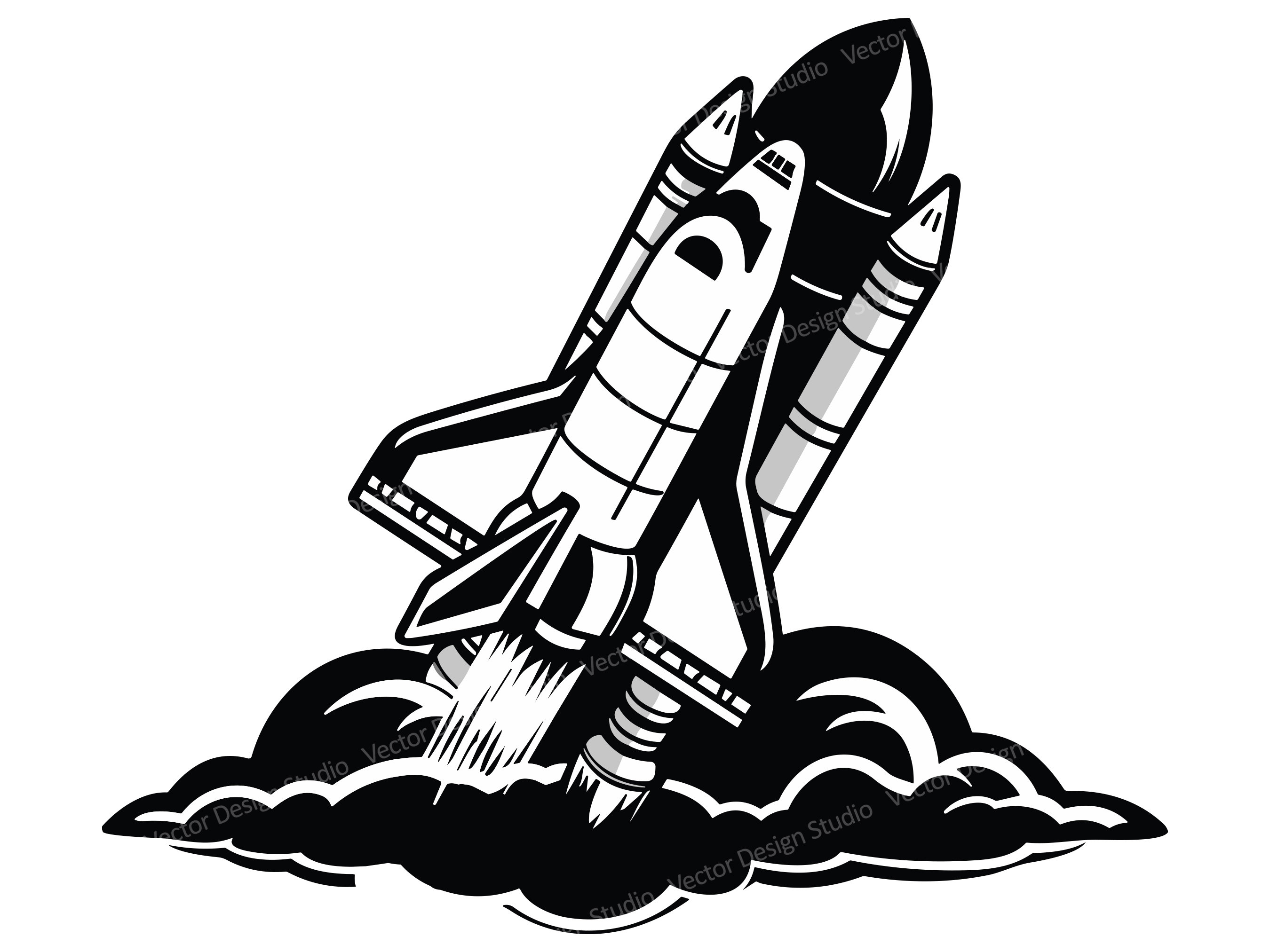 rocketship clip art black and white