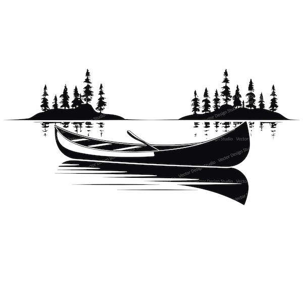 Canoeing Svg & PNG Files, Canoe Clipart Silhouette Vector Image, Outdoors Camping SVG For T shirt Design Transparent Background