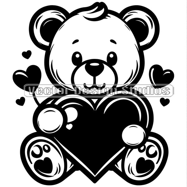 Boy Teddy Bear Svg & PNG File, Valentines Day Vector Image Clipart, Bear with Hearts SVG shirt Design, Cute Teddy Bear Clip art Digital File