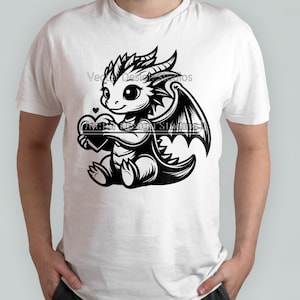 Dragon Valentines Day Svg & PNG File, Cute Dragon Heart Vector Image ...