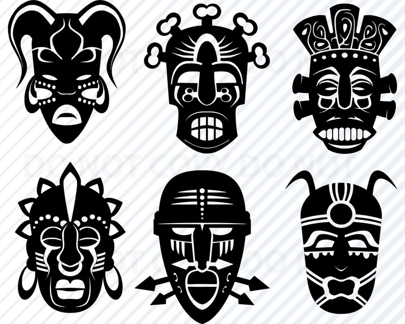 Tribal Vector Images silhouette Clip Art African Tribal Masks SVG Bundle Png DXF ClipArt africa Aztec masks SVG Files For Cricut -Eps