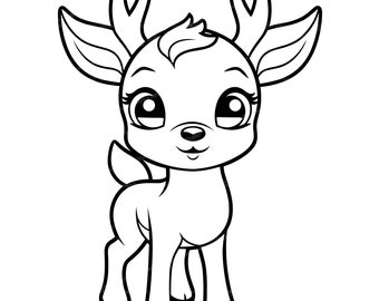 Baby Reindeer  Svg & PNG Files, Winter Christmas Clipart, Silhouette Vector Image, SVG outline Design Graphic, Transparent Background Print