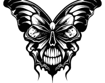 Schmetterling Schädel SVG - Gothic Vektor Clipart, Silhouette Design