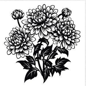 Chrysanthemum Flower SVG File For November Birth Month - Floral Vector Images, Flowers Silhouette, Chrysanthemum SVG design, Flower ClipArt