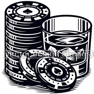 Poker Chips SVG & PNG Files, Poker and Whisky Clipart, Casino Vector Image, Blackjack Money Stack Cartes à jouer Jeu de hasard Téléchargement numérique