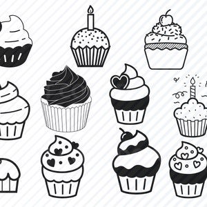 Cupcake SVG Archivos - Alimentos svg Clipart - Cupcake paquete silueta Archivos SVG Imagen Eps, Png, Dxf Stencil Clip Art svg