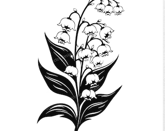 Lírio-do-vale em SVG – Clipart vetorial floral, flor de nascimento de maio (Download digital)